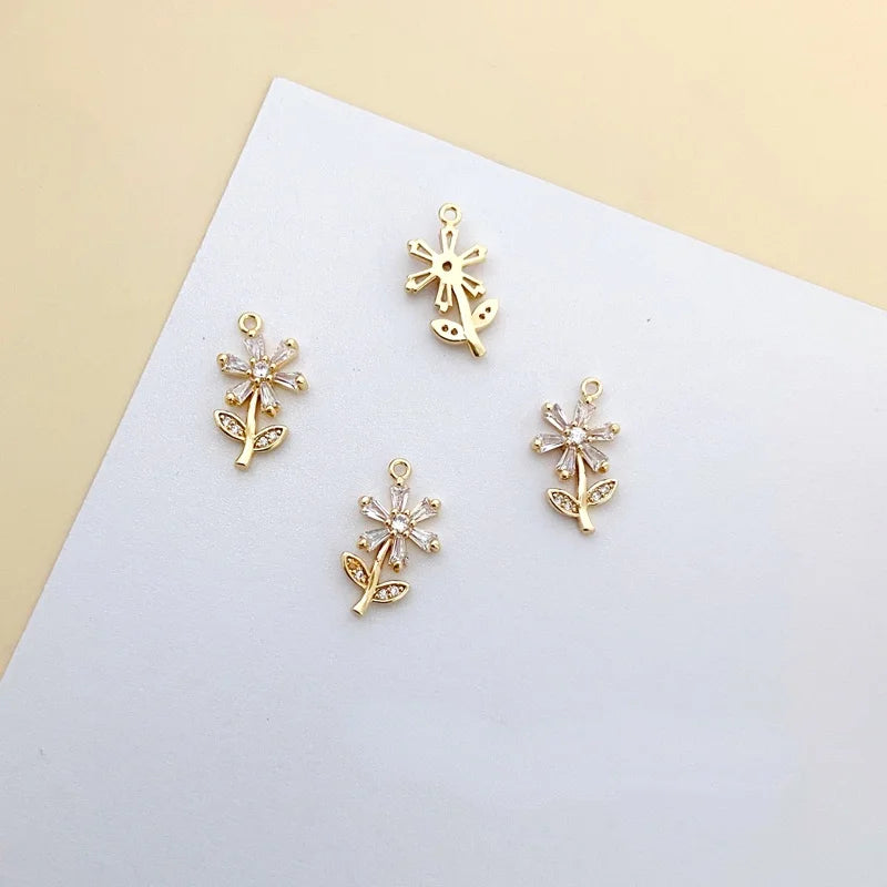 Gold Butterfly Flower Snowflake Sunflower Zircon Inlaid DIY Jewelry Material