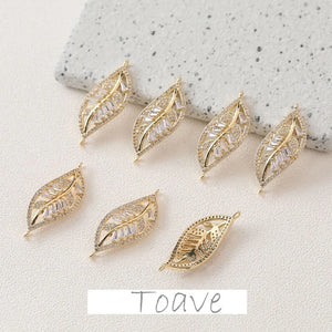 Gold Leaf Copper Pendant with Zircon Rhinestone Inlay