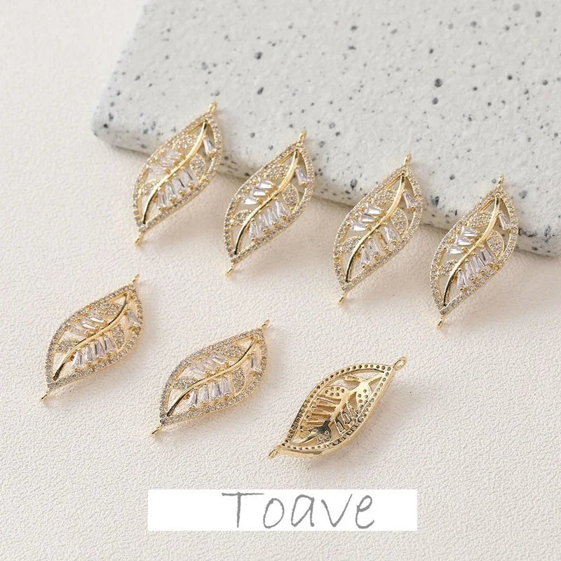 Gold Leaf Copper Pendant with Zircon Rhinestone Inlay