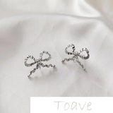 Gold-Coated Bow Tie with Silver Needle Earrings
