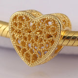 Gold 925 Sterling Silver Romance Charm Bead Bracelet Jewelry