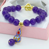 Gold Cloisonne Jades Women Bracelets Round Beads Strand DIY Jewelry