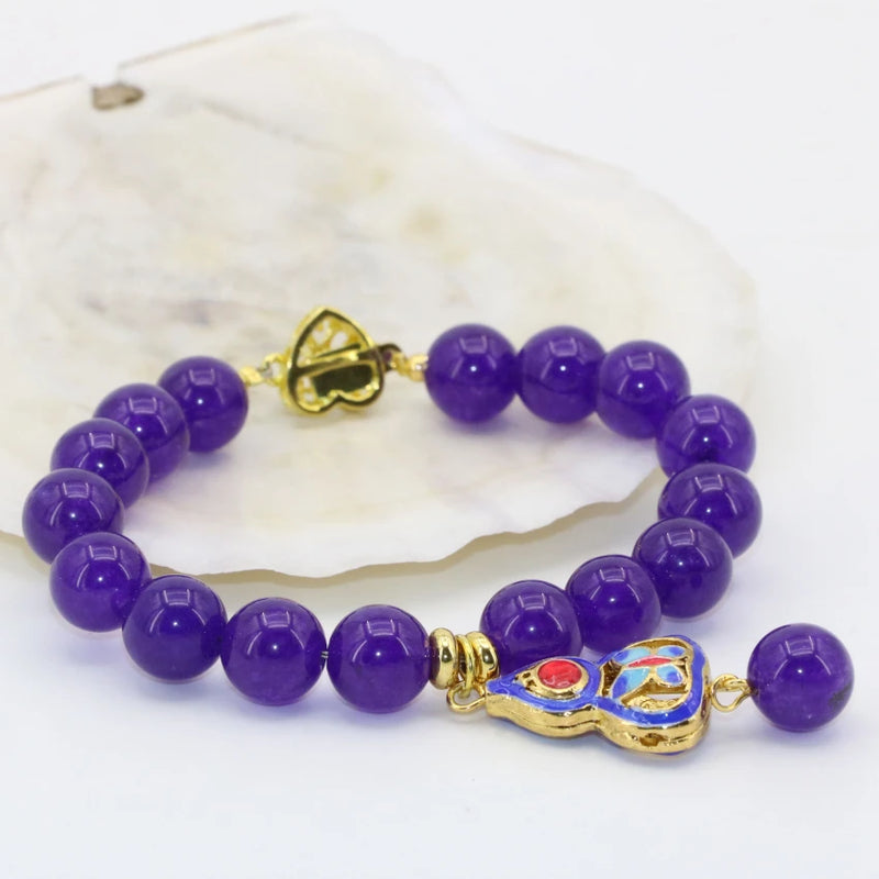 Gold Cloisonne Jades Women Bracelets Round Beads Strand DIY Jewelry