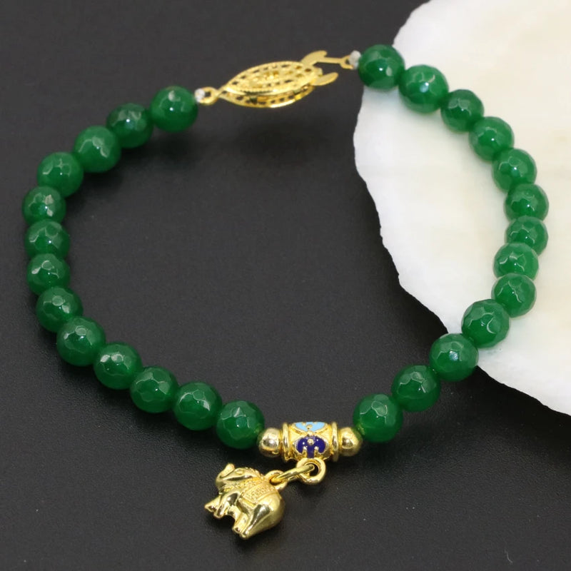 Gold Cloisonne Spacer Green Stone Bracelet