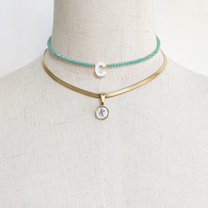Gold Stainless Steel Snake Chain Necklace with Initial Pendant
