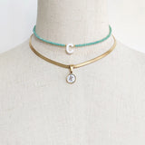 Gold Stainless Steel Snake Chain Necklace with Initial Pendant