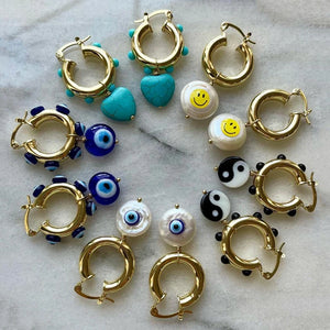 Gold Thick Hoop Earrings Evil Eye Charm Dangle Drops Halloween Gift