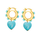 Gold Thick Hoop Earrings with Evil Eye Charm Dangles