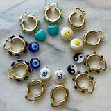 Gold Thick Hoop Earrings with Evil Eye Charm Dangles
