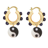 Gold Thick Hoop Earrings with Evil Eye Charm Dangles