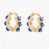 Gold Thick Hoop Earrings with Evil Eye Charm Dangles