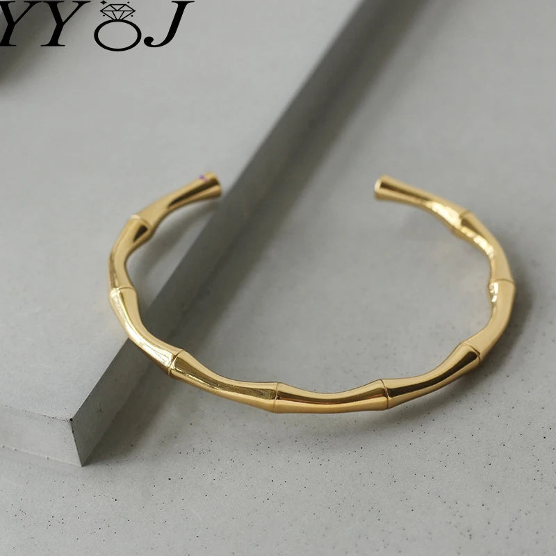 Bamboo Stainless Steel Cuff Bangle for Women