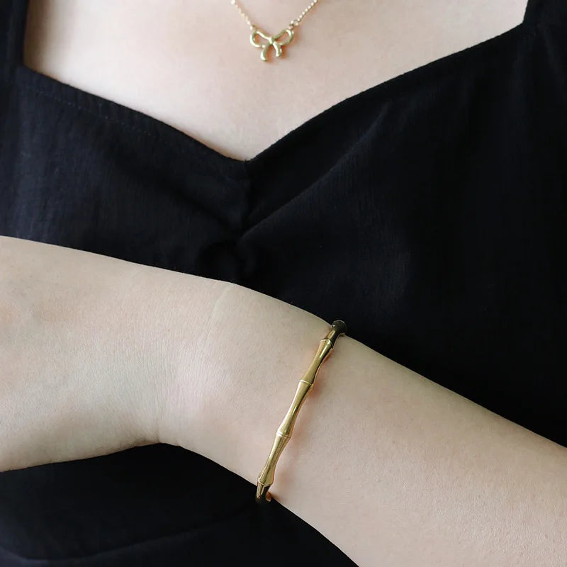 Bamboo Stainless Steel Cuff Bangle for Women