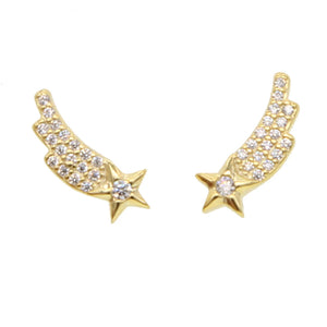 925 Silver Wing Feather Shape Stud Earring CZ Paved for Girlfriend Birthday