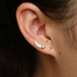 925 Silver Wing Feather Shape Stud Earring CZ Paved for Girlfriend Birthday