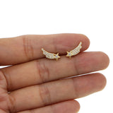 925 Silver Wing Feather Shape Stud Earring CZ Paved for Girlfriend Birthday