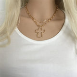 Big Hollow Cross Hammered Layered Necklace for Women