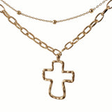 Big Hollow Cross Hammered Layered Necklace for Women