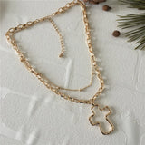 Big Hollow Cross Hammered Layered Necklace for Women
