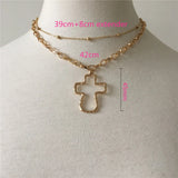Big Hollow Cross Hammered Layered Necklace for Women