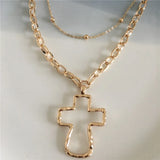 Big Hollow Cross Hammered Layered Necklace for Women