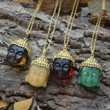 Glass Buddha Head Pendant Necklace