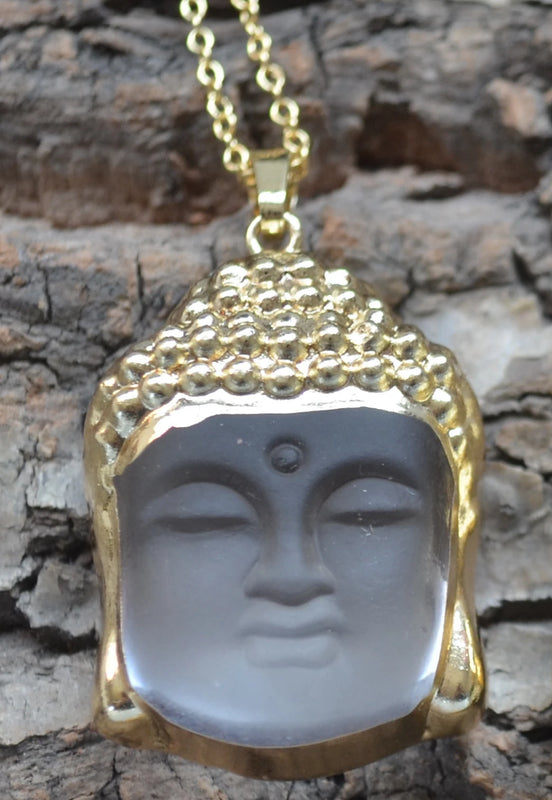 Glass Buddha Head Necklace Pendant