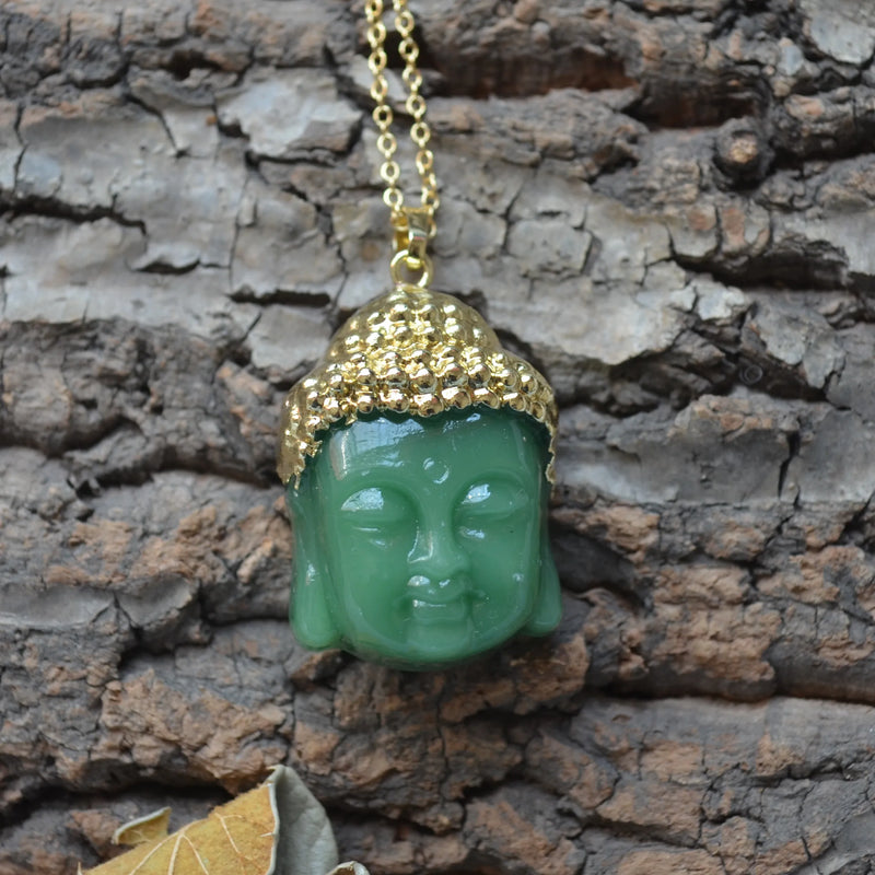 Glass Buddha Head Pendant Necklace