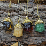 Glass Buddha Head Pendant Necklace