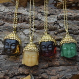 Glass Buddha Head Pendant Necklace