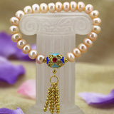 Gold-color Tassels Cloisonne 9-10mm Orange Pearl Abacus Beads Bracelet
