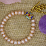 Gold-color Tassels Cloisonne 9-10mm Orange Pearl Abacus Beads Bracelet
