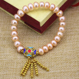 Gold-color Tassels Cloisonne 9-10mm Orange Pearl Abacus Beads Bracelet