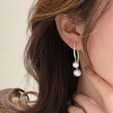 Pearl C Stud Earrings Rhinestone Hook Studs