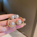 Pearl C Stud Earrings Rhinestone Hook Studs