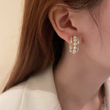 Pearl C Stud Earrings Rhinestone Hook Studs