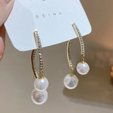 Pearl C Stud Earrings Rhinestone Hook Studs