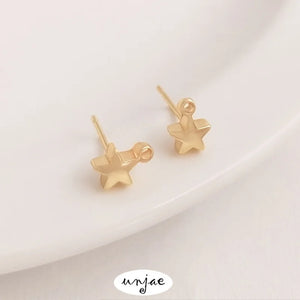 Gold-Plated Heart-Shaped Star Earrings S925 Silver Needle DIY Jewelry