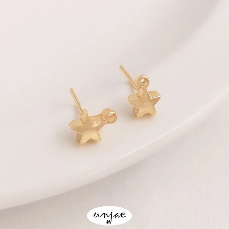 Gold-Plated Heart-Shaped Star Earrings S925 Silver Needle DIY Jewelry