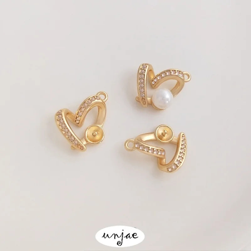 Gold Zirconium Love Heart Birdtail Bead Pendant DIY Necklace