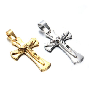 Silver Cross Pendant Necklace Stainless Steel Jewelry for Couples