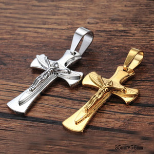 Silver Cross Pendant Necklace Stainless Steel Jewelry for Couples