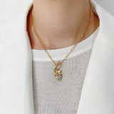 925 Silver Asymmetric Chain OT Buckle Zircon Heart Bow Necklace