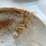 925 Silver Asymmetric Chain OT Buckle Zircon Heart Bow Necklace
