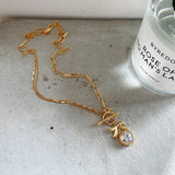 925 Silver Asymmetric Chain OT Buckle Zircon Heart Bow Necklace