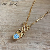 925 Silver Asymmetric Chain OT Buckle Zircon Heart Bow Necklace