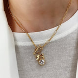 925 Silver Asymmetric Chain OT Buckle Zircon Heart Bow Necklace