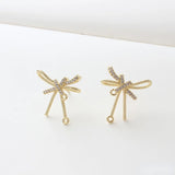 14K Gold-Plated Zircon Bow Silver Needle Earrings DIY Material