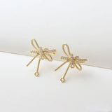 14K Gold-Plated Zircon Bow Silver Needle Earrings DIY Material