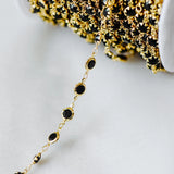 Brass Crystal Beaded Chains, Link Chains with Flat Coin Beads, 1 Meter